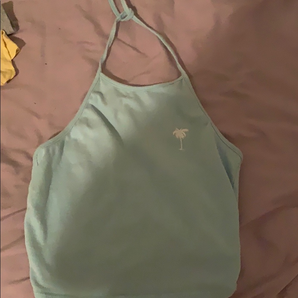 Blue halter tie beach crop top